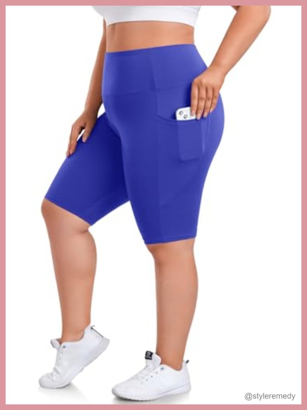 Plus Size 8" High Waisted Biker Shorts with Pockets - Spandex Yoga Athletic